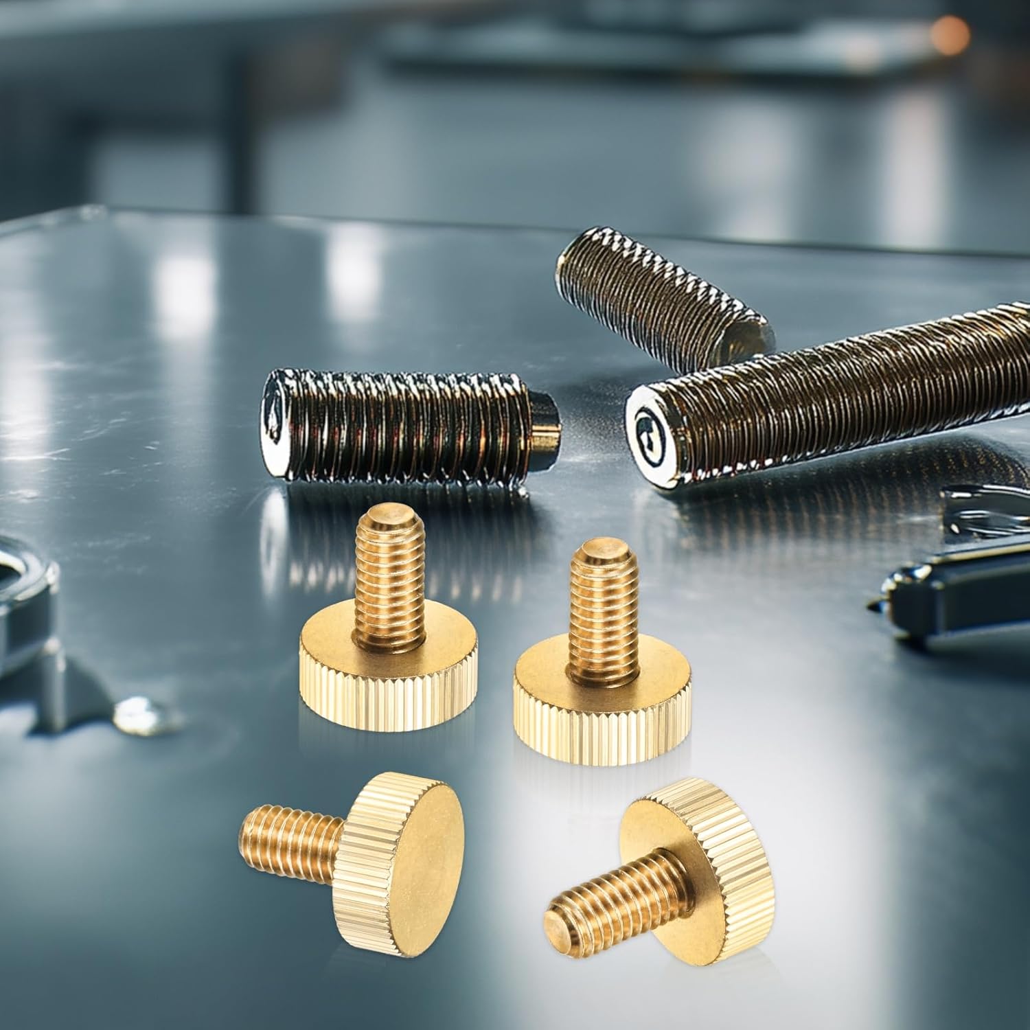 5-Pack Knurled Thumb Screws, M8x16mm Solid Brass Flat Head Fully Threaded Knobs Bolts Fasteners W Grip for Electronic/Equipment/Industry/Home, Thumbscrew Threaded Knurled Tip