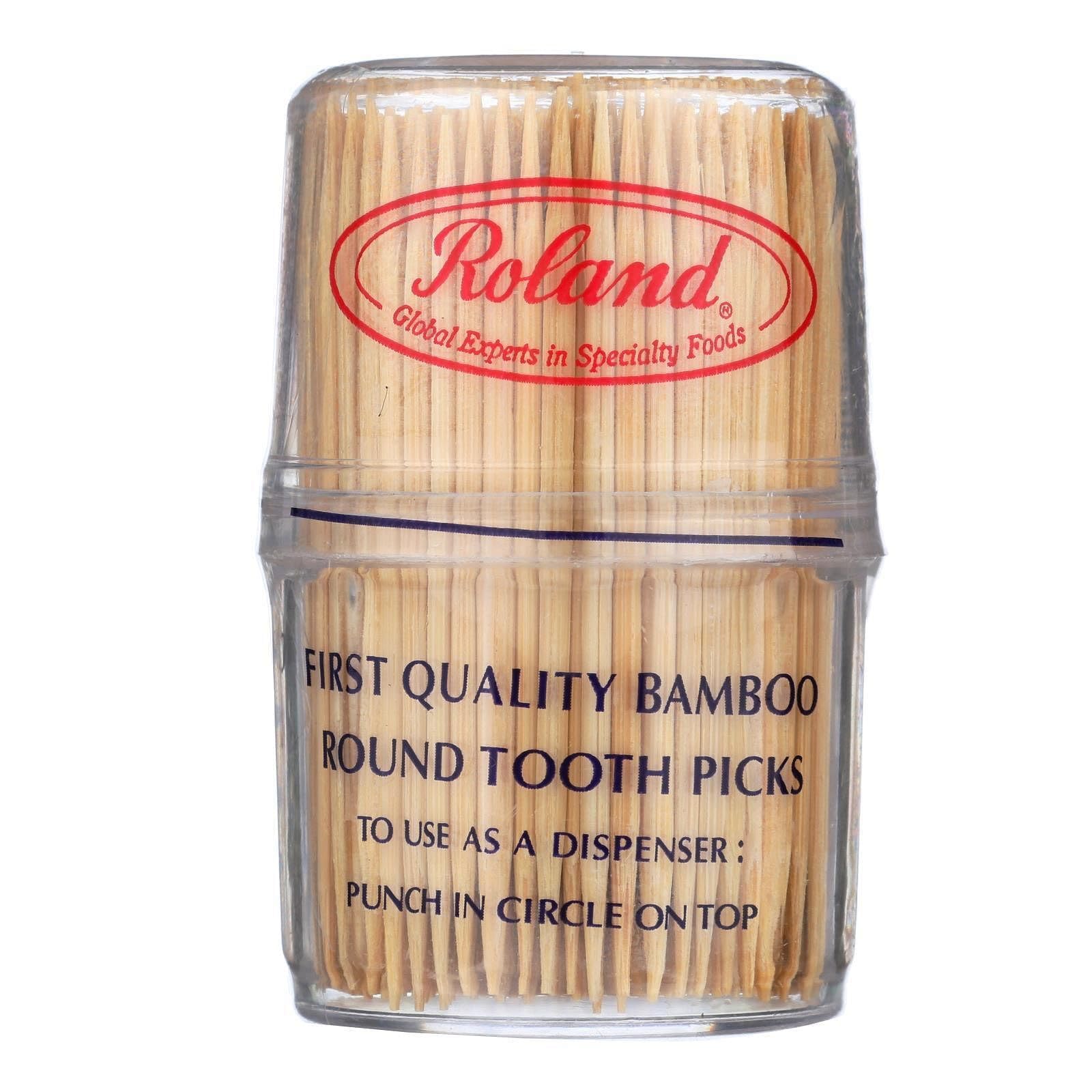 Roland Bamboo Toothpicks/Plastic Canister - 300 Count, 300-Count (Pack of 288)