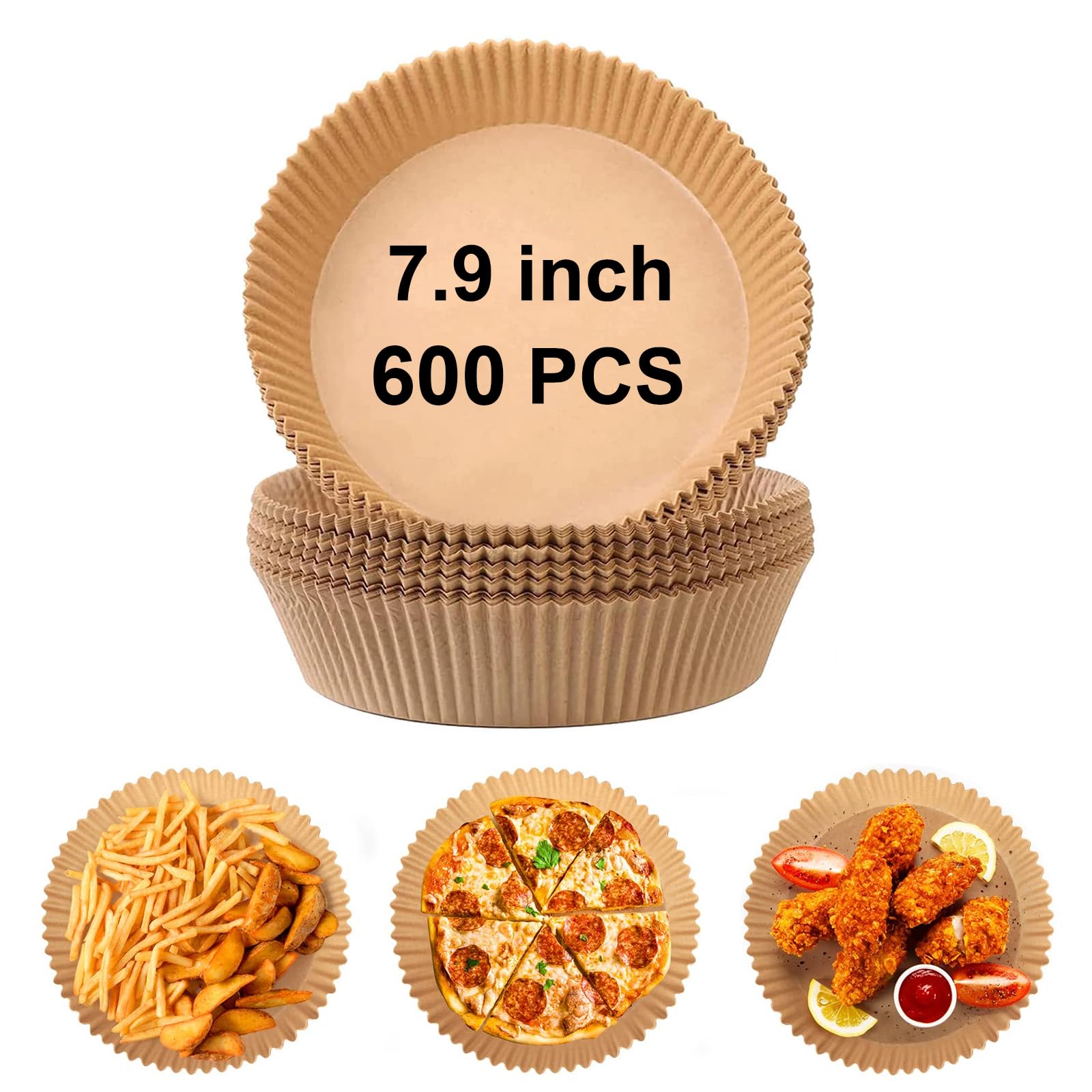 Yenmoz 600 PCS 7.9 Inch Round Air Fryer Baking Paper Liners, Non-Stick Parchment Paper Liners for 5-8QT Airfryer Microwave Oven Frying Pan