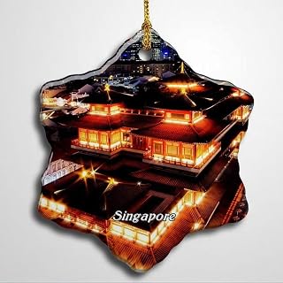 Singapore Chinatown Christmas Ceramic Ornament Xmas Tree Decor Souvenirs Double Sided Snowflake Porcelain Home Gifts