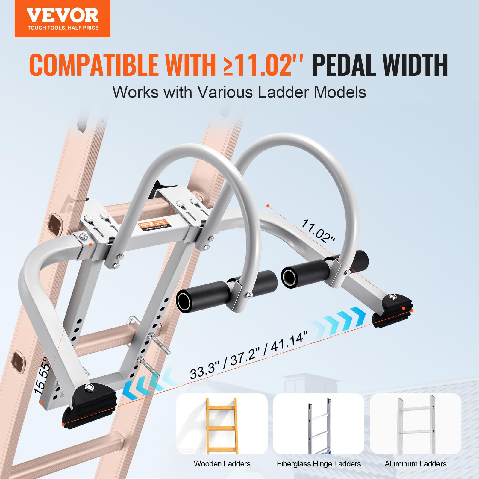 VEVOR Stabilizzatore per Scale, Gancio di Supporto per Scale a Parete Estensibile, Accessori per Scale di Colmo del Tetto Orizzontalmente Verticalmente, Barra a T con Impugnatura in Gomma in Acciaio