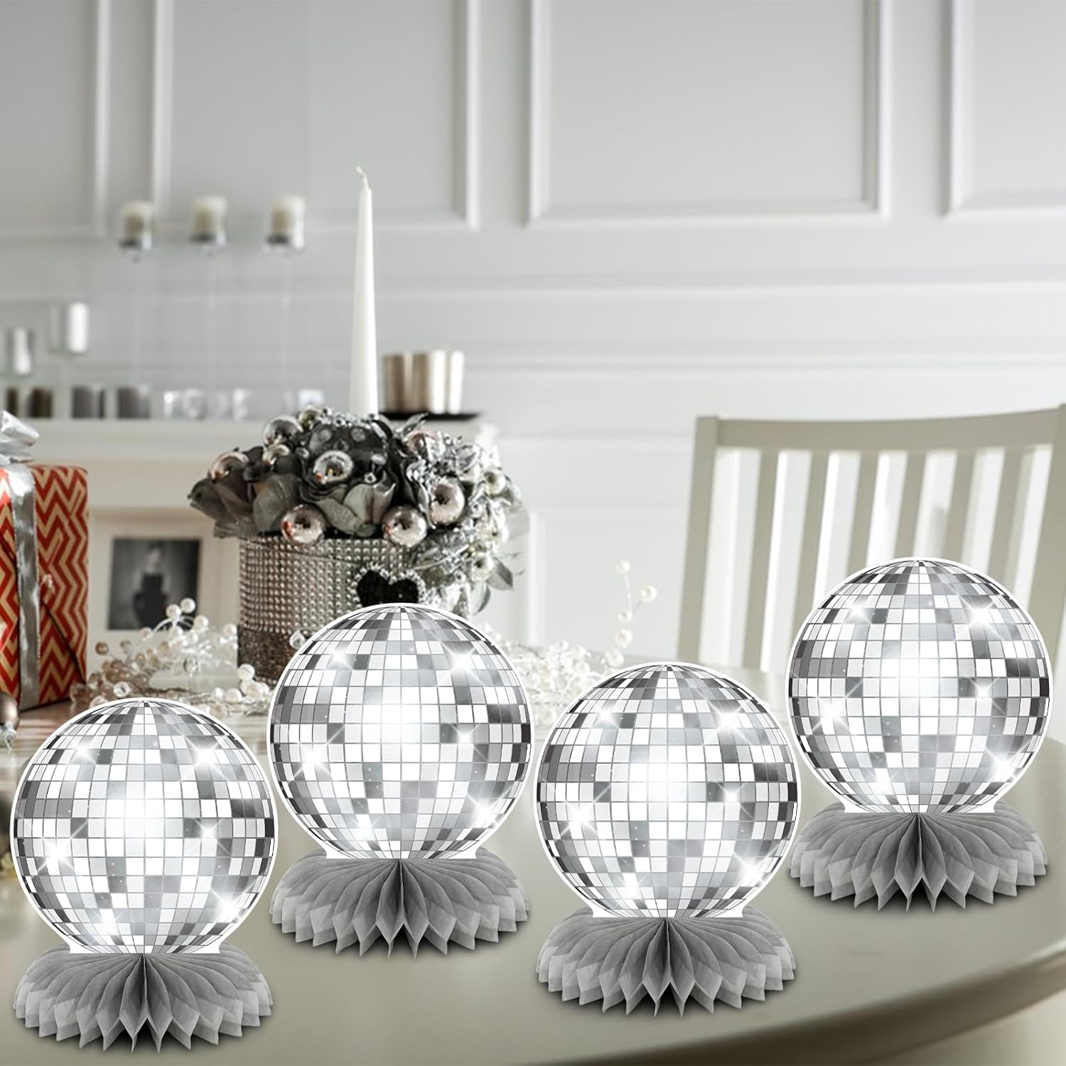 Silver Disco Ball Centerpieces Table Decor Disco Party Decorations | 70s Party Decorations, Flat Disco Ball (Not Ball), Classroom Birthday Wedding Decor thumbnail