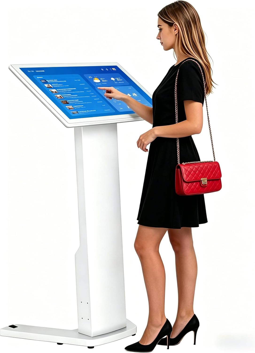 Interactive Digital Signage, 32 Inch Touch Screen Self Service Kiosk, FHD Information Display Stand with Pedestal Base for Content Query and Publishing