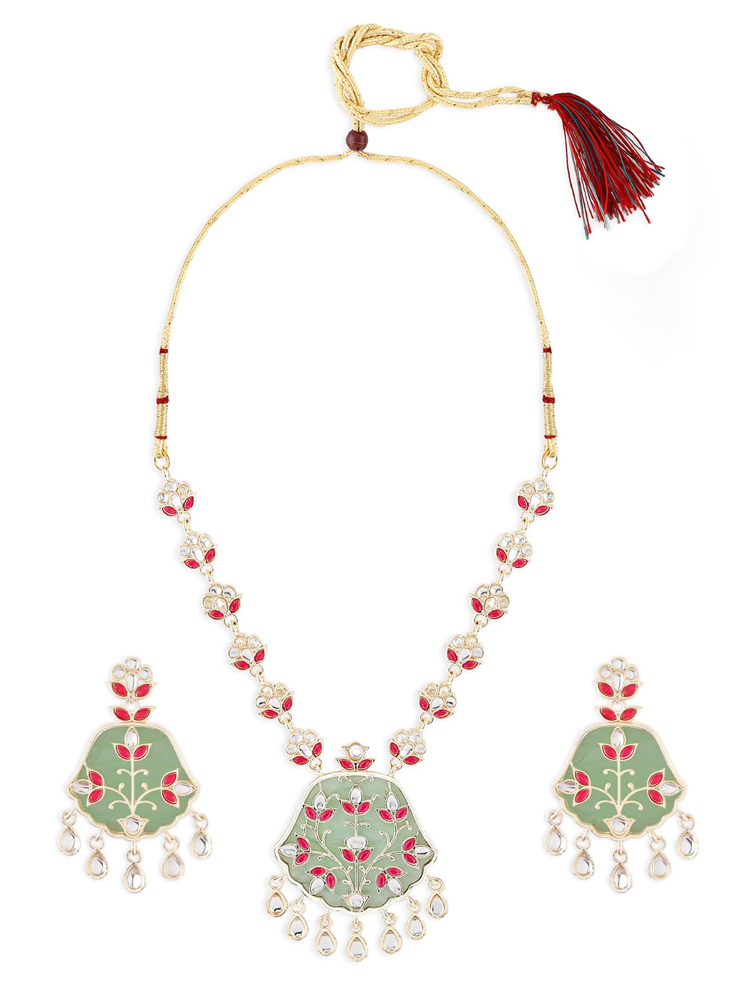 ZAVERI PEARLS Mint Green & Pink Stones Embellished Floral Design Necklace & Earring Set For Women-ZPFK17664 (B0CZXYVZN8) Amazon Price History, Amazon Price Tracker