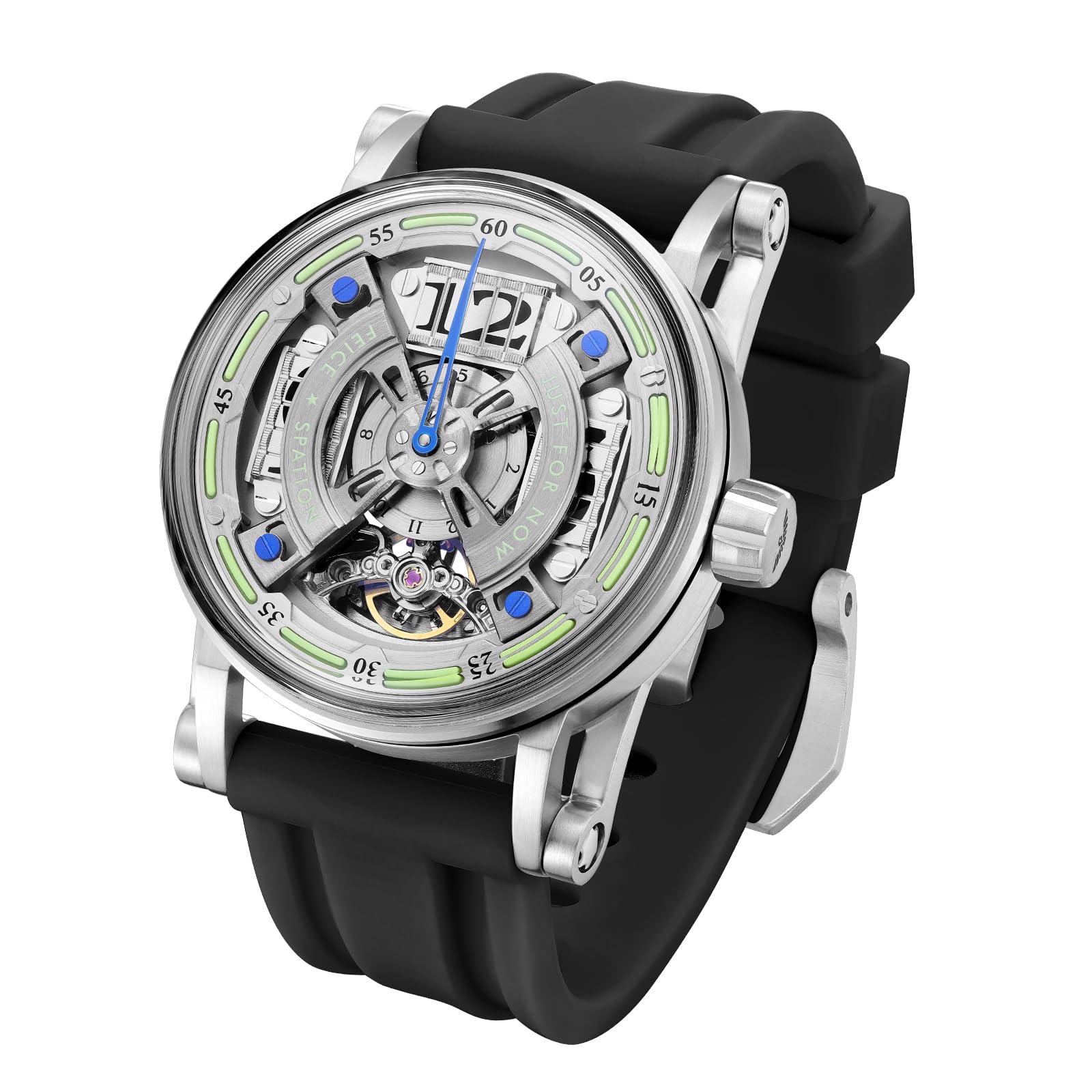 Automatic Mechanical Watch Skeleton for MenWatch Titanium Steel 50M Waterproof Mens Wristwatch Luminous Analog Watches No Battery Silicone Strap,FM501 Black-image-5