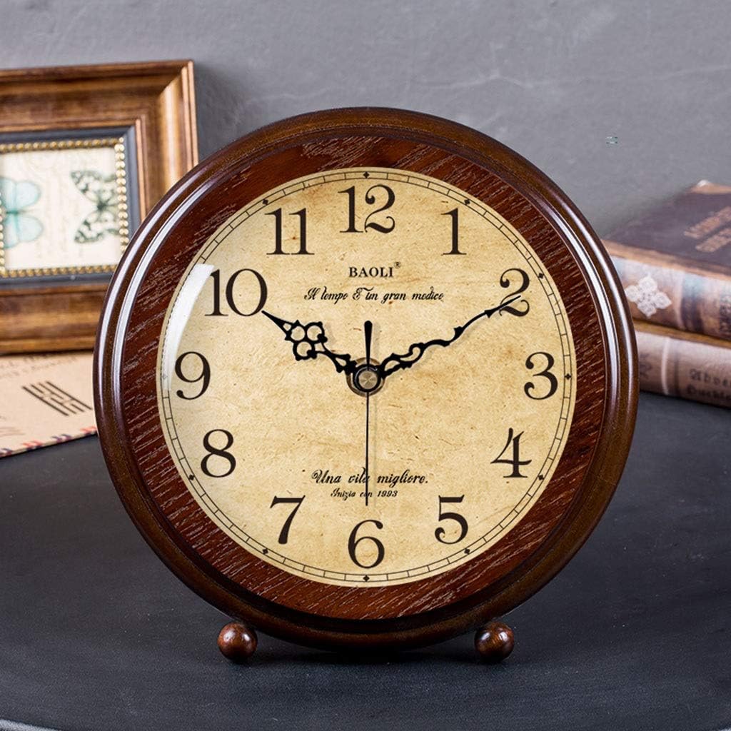 Retro Desk Clock Retro Table Clock/Deskclock -European Solid Wood Clock Simple Living Room Silent Table Clock Modern Bedroom Creative Pendulum Clock Table Clock (Size : 18.5 * 24cm/10in)