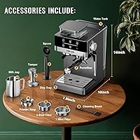 Vista 8 de TENKER Máquina de Espresso con Molinillo, Cafetera de 20 Bar con Espumador de Leche para el Hogar, Cafetera de Acero Inoxidable Todo en Uno