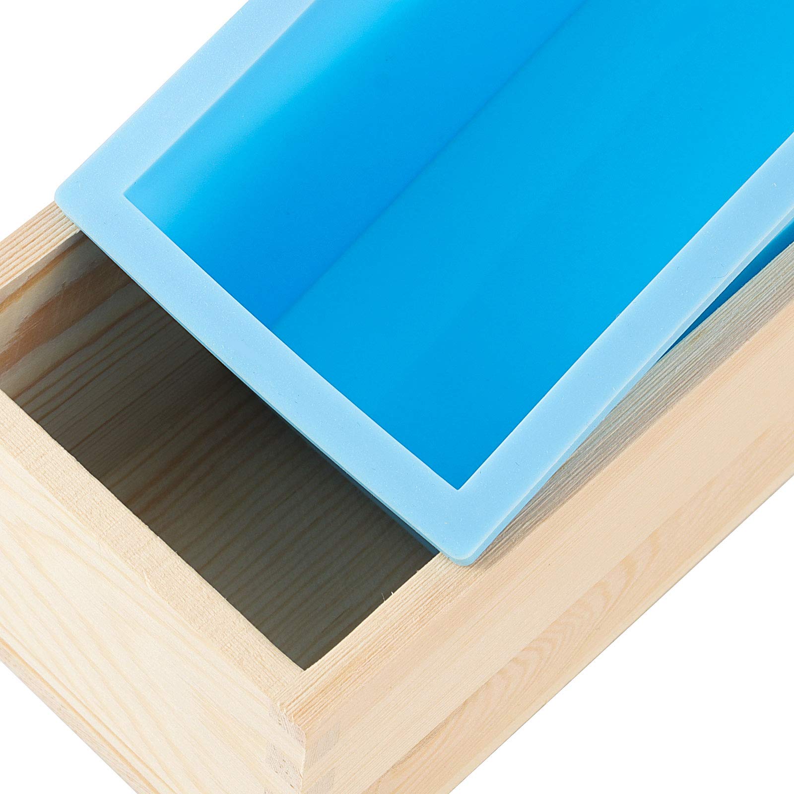 HAKZEON Silikon-Seifenformen, rechteckig, mit Holzbox und Abdeckungen, flexibles DIY-Form-Set für Seifenherstellung, Blau, 3 Packungen