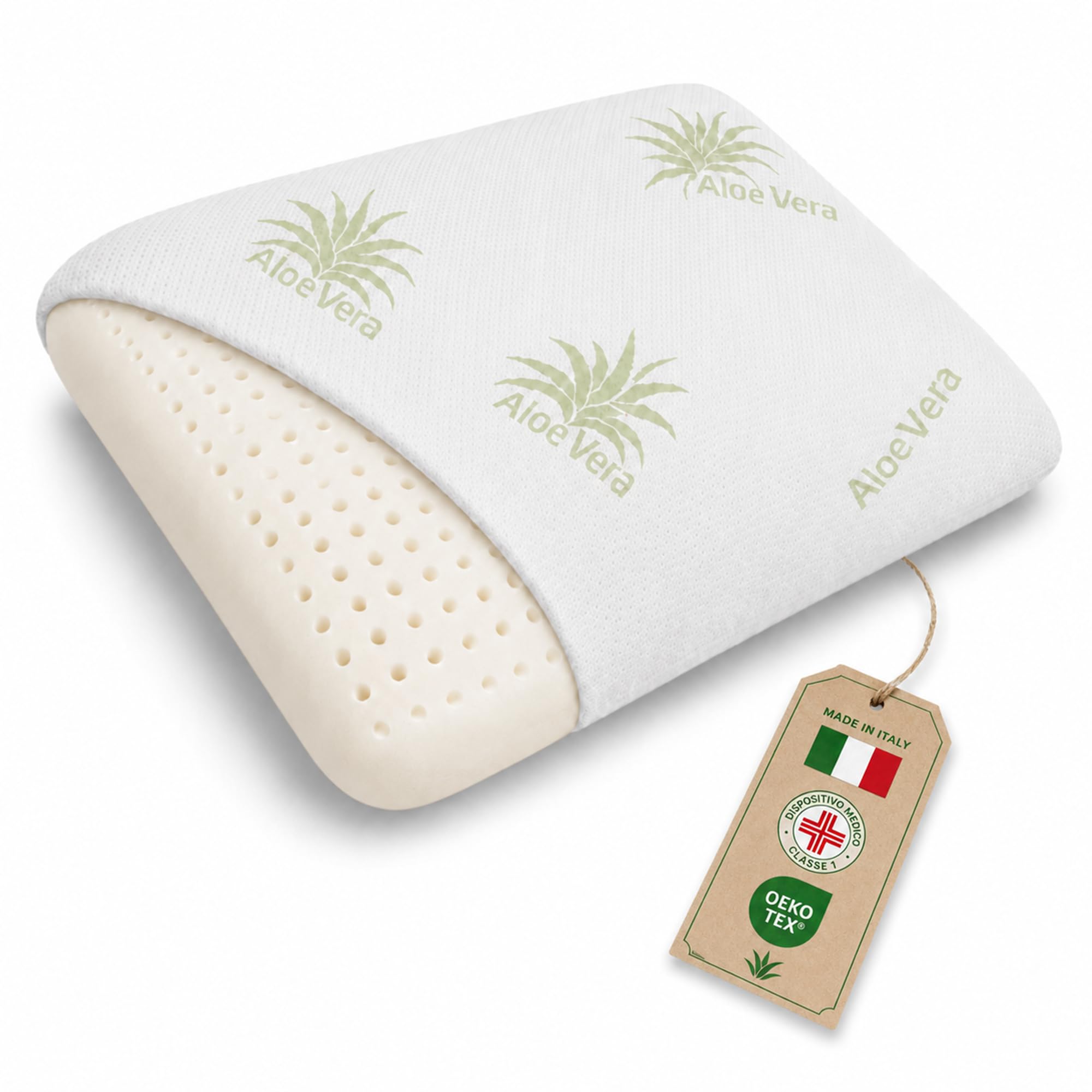 DREAM Cuscino Memory Foam Cervicale Saponetta AIR in Aloe Vera 12 cm - Cuscino per Dormire Traspirante Certificato Dispositivo Medico - Guanciale letto Made in Italy con Federa Lavabile Antibatterica