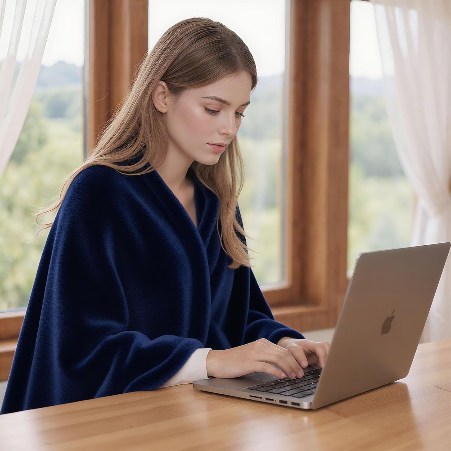 Wearable Blanket Poncho for Women & Men - 59"x31" Flannel Fleece Shawl Wrap, Soft Office Chair Blanket