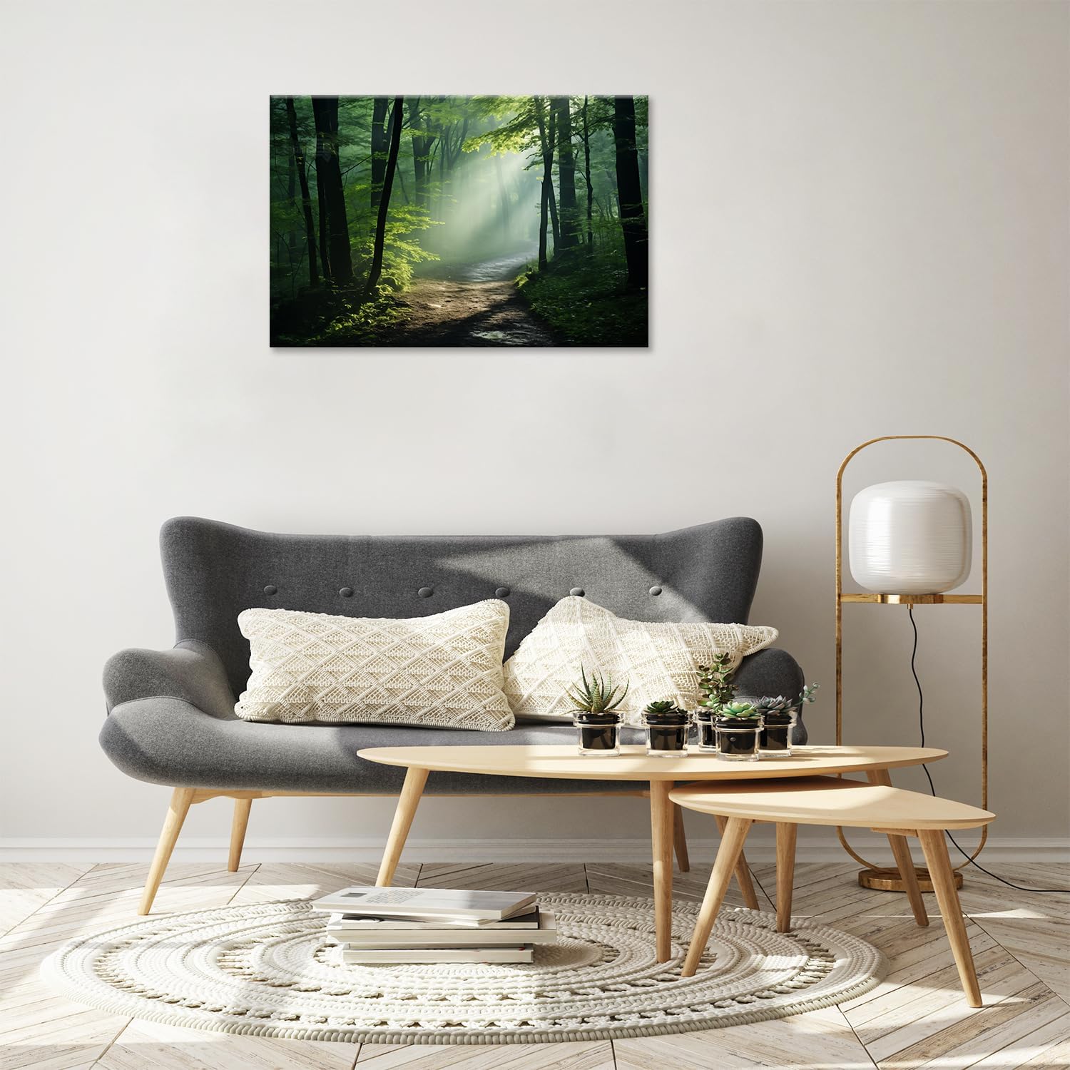 MODOJOART Forest Canvas Wall Art, Green Trees and Path Painting Print Nature Scenery Picture Poster for Living Room Bedroom Decor(Artwork-01, 18"x12")