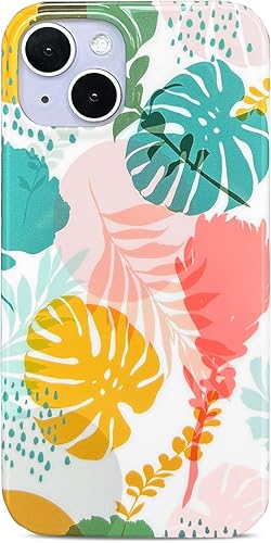 J.west Funda para iPhone 13 de 6.1 pulgadas, estilo bohemio moderno de verano, patrón floral abstracto con hojas botánicas tropicales, flores,
