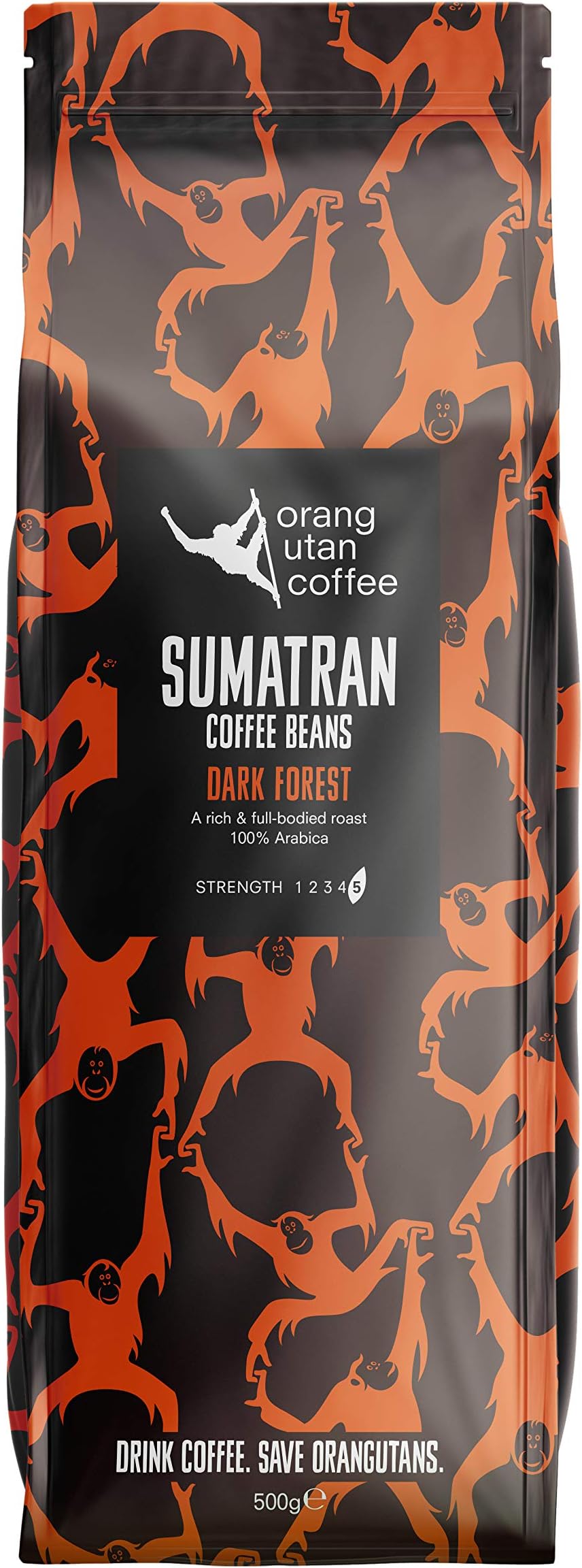 Indonesia Sumatra Orangutan Coffee Beans, 500g, Orang Utan Conservation Project, (Whole Bean, 500g)