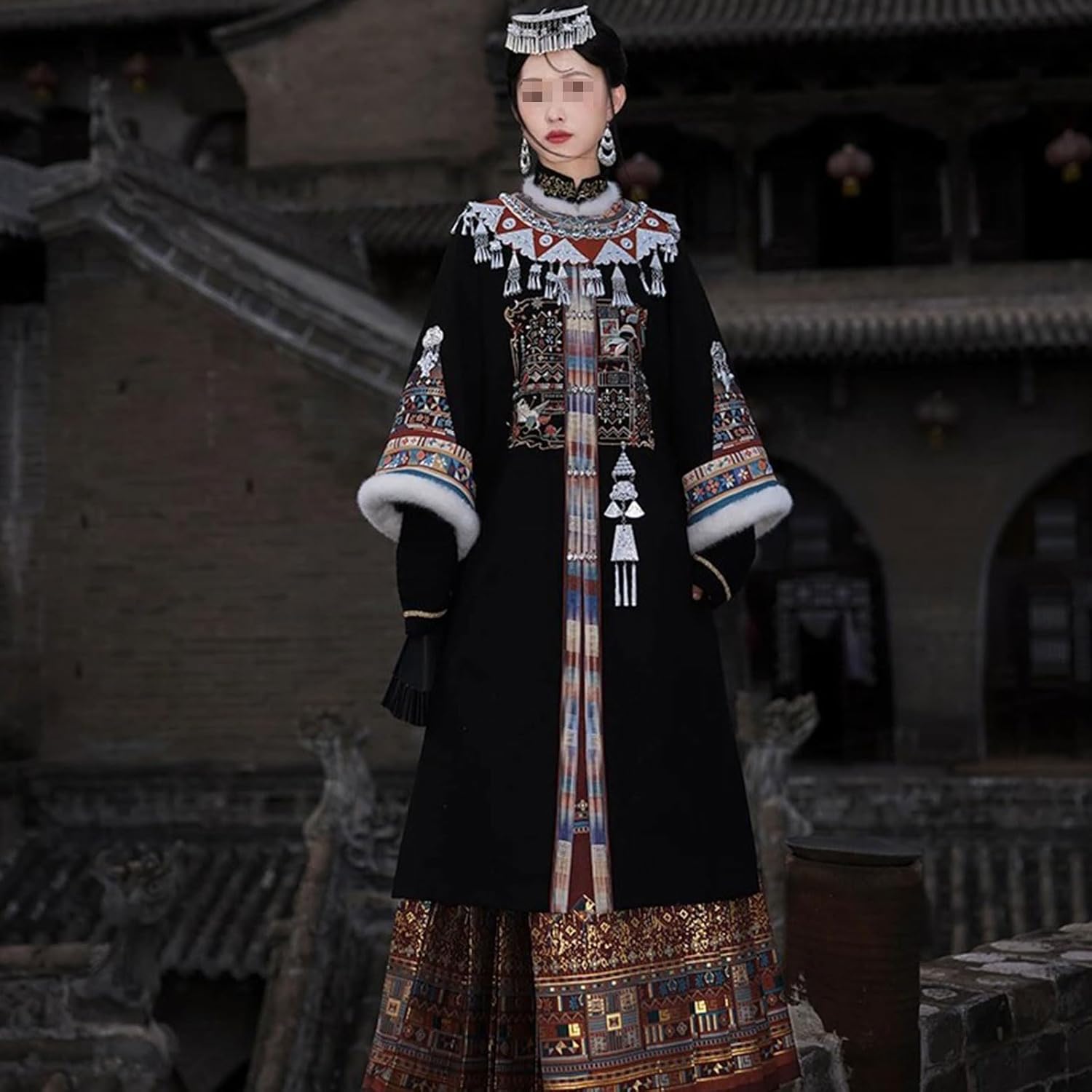 ozz croce 編み上げ刺繍オーバースカート パンツの上に 中国風の明朝の