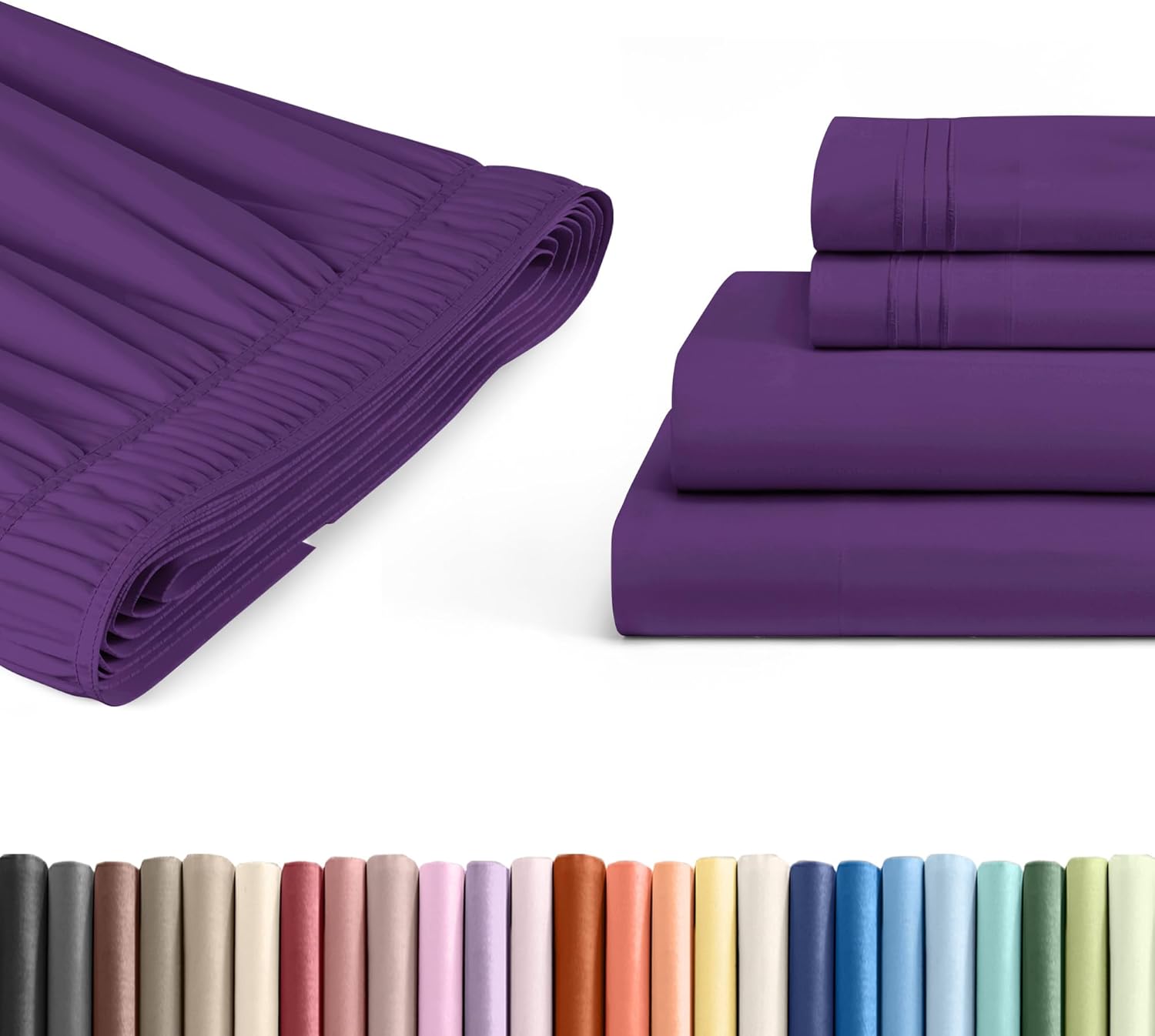 4 Piece Twin XL Purple Bed Sheet Set + Purple Adjustable Bedskirt with 15" Drop Bundle - Hotel Luxury Quality Sheets w/ 16 inch Deep Pockets - Easy-Fit - Cooling, Extra Soft & Wrinkle Free - Oeko-Tex