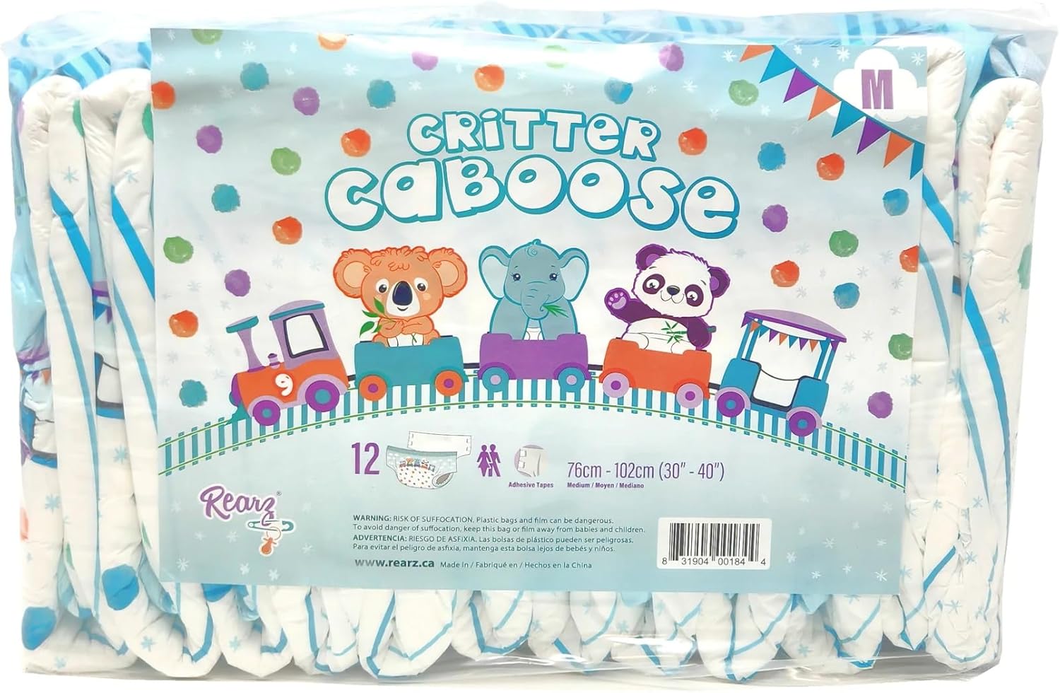 Rearz - Critter Caboose Brief Adult Printed Diapers - 12 Pack - 11000ml (Large)