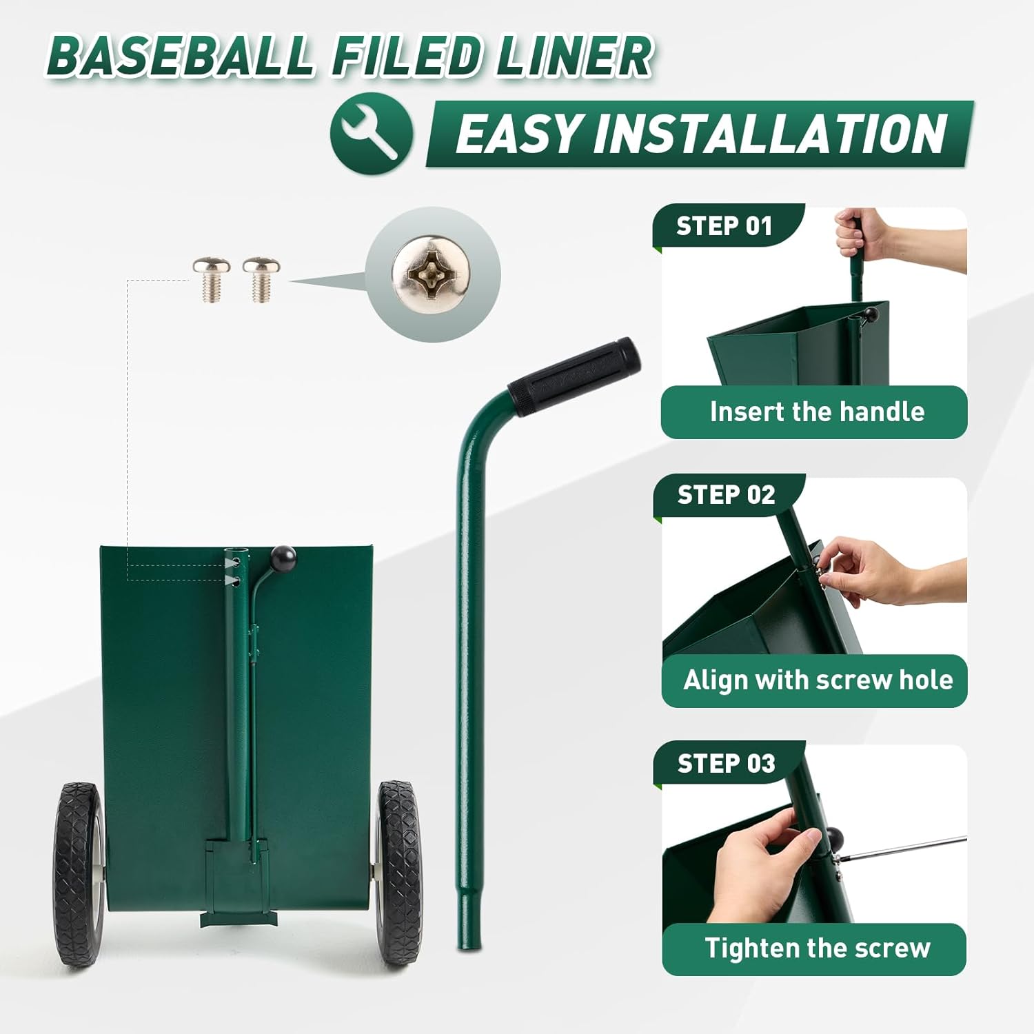 25 Lbs Heavy Duty Steel Dry Line Marker Field Liner Field Chalker Field Striping Machine for Baseball & Softball Field, Football and Soccer Field, Running Tracks, 2 inch Wide Lines, Green