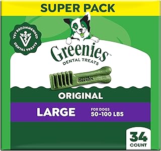 Greenies Veterinarian-Recommended Adult Natural Dental Dog Treats Large Size, Dog Dental Chews, Original Flavor, 54 oz. Pack, 34 Count