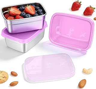 3-Pack Stainless Steel Snack Containers for Kids & Toddlers - 550ml (18oz) Leakproof Colorful Lids with Cute Dinosaurs | LFGB Certified, Stackable Metal Lunch Box for Daycare, School, Travel