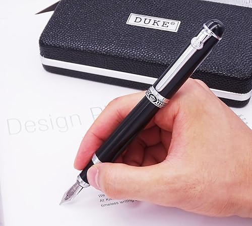 Miniatura 8 de Duke - Pluma estilográfica negra de doble punta, iridio, media y fude caligrafía, juego de caja de regalo intercambiable para oficina, negocios,