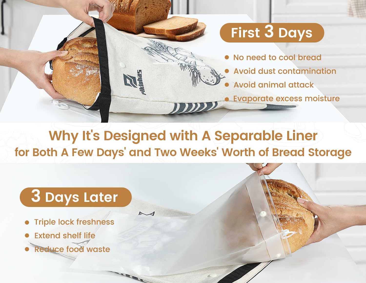 17 Pieces Kitchen Knife Set with Block+Reusable Bread Bags for Homemade Bread - Image 8