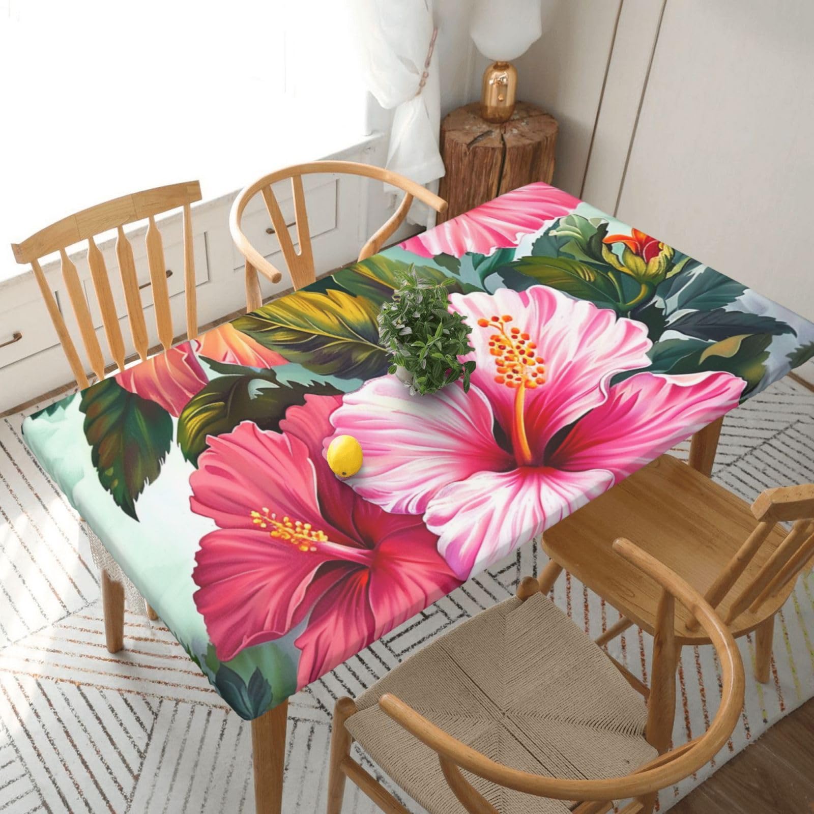 WPKJU Hibiscus Flowers Art Printed Tablecloths 5ft Rectangular Table Covers Washable Polyester Decorative Table Cloth for Dining Table Picnic Wedding