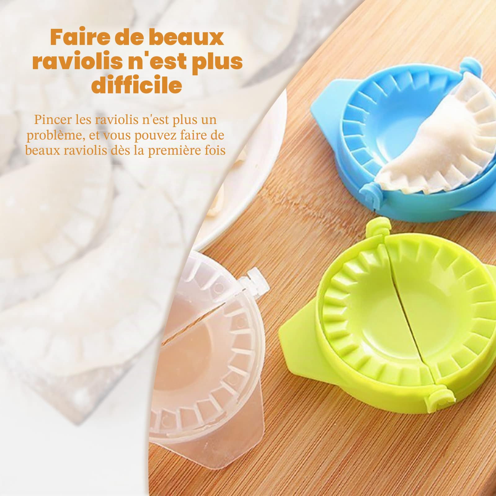 Lot de 6 moules à raviolis multifonctionnels - Presse à empanada manuelle lavable - Moule à ravioli - Bleu vert - Transparent