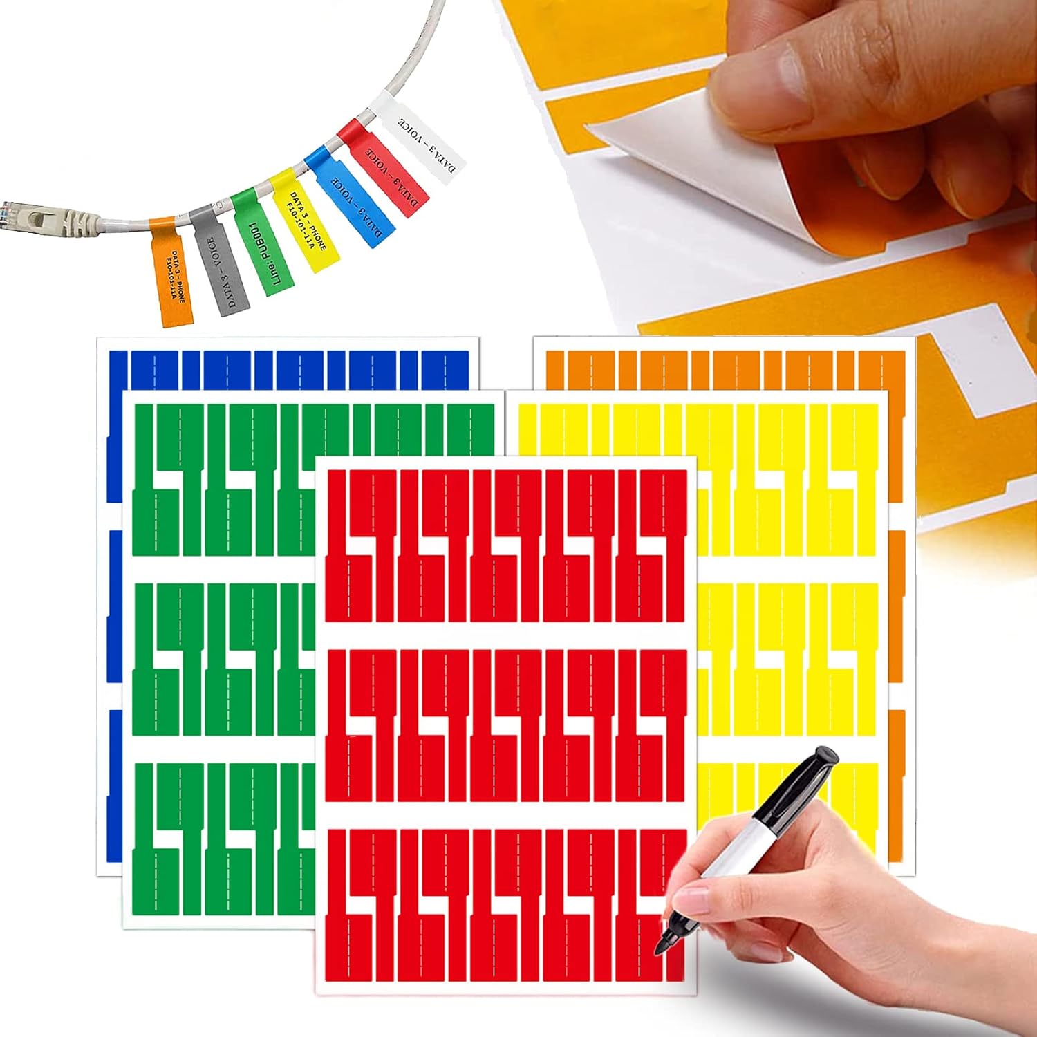 Self Adhesive Cable Tags Labels Sticker, 300 Labels Writeon Printable