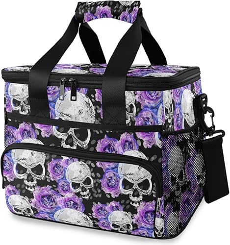 MNSRUU Bolsa térmica con diseño de flores y calaveras aisladas, bolsa de picnic para playa, contenedor con correa ajustable para el hombro disponible en Yaxa Costa Rica
