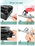 Oasser Airbrush Compressor Kit 36 PSI, Dual Action Air Brush Suit 0.2 0.3 0.5 mm Nozzle for Model, Tattoo, Makeup, Cake,Nail Art,Miniatures,Include Brushes Set (36 PSI) - 7
