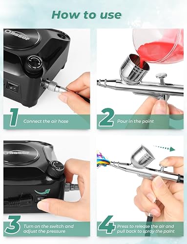Oasser Airbrush Compressor Kit 36 PSI, Dual Action Air Brush Suit 0.2 0.3 0.5 mm Nozzle for Model, Tattoo, Makeup, Cake,Nail Art,Miniatures,Include Brushes Set (36 PSI) - 7