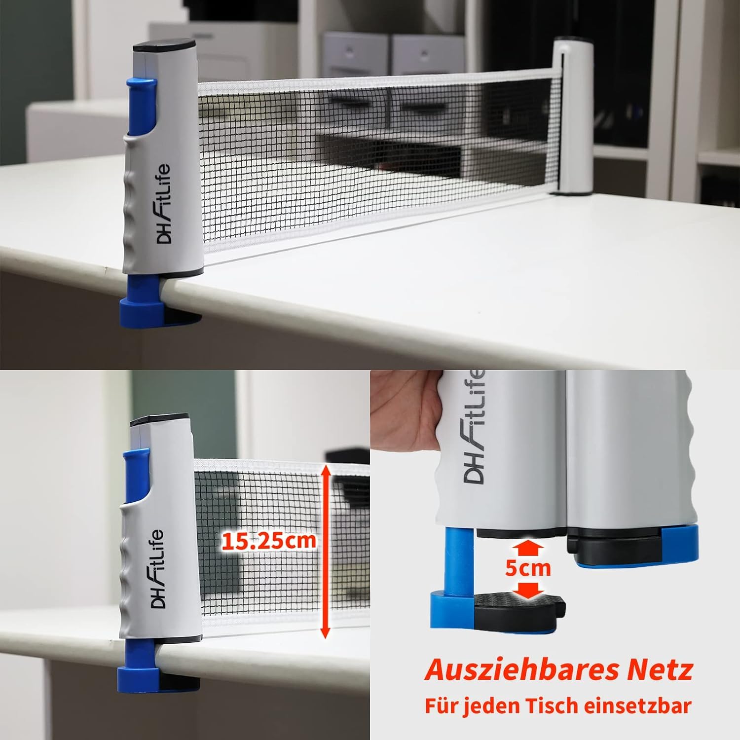 DH FitLife Tischtennisschläger Set für 2 Spieler, mit ausziehbarem mobilen Tischtennisnetz, 3 Tischtennisbälle, 2 Schläger, inkl. Aufbewahrungstasche, für jeden Tisch, Tischtennis Set mit Netz