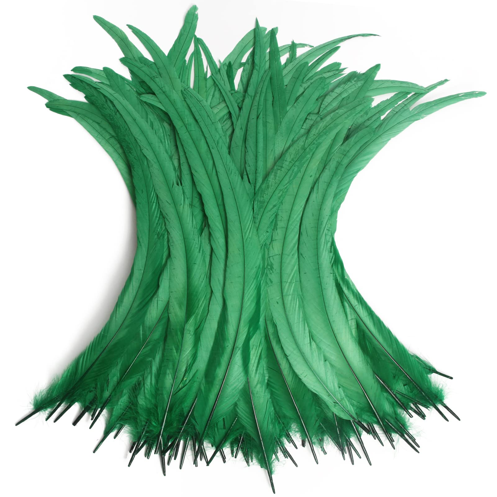 THARAHT 50PCS Rooster Coque Tail Feathers Bulk Natural 14-16Inch 35-40cm for Crafting Wedding Fly Tying Feather Party Performances DIY Decoration Rooster Tail Feather,Green — image 1