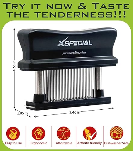 Miniatura 5 de XSpecial - Herramienta para ablandar carne con 48 cuchillas de acero inoxidable  Fácil de usar y limpiar convierte las carnes duras y correosas en