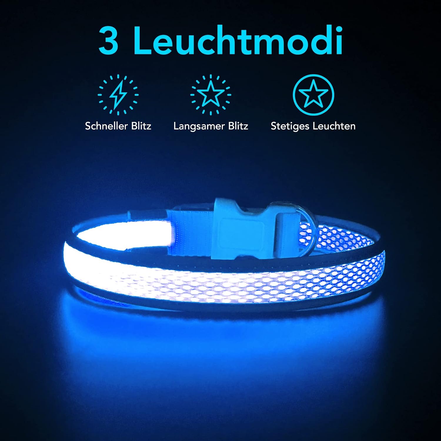 Bpawser LED Dog Collar light Up Dog Collars USB Rechargeable Adjustable Size MESH Webbing Glow Safety Basic Dog Collars for Large Medium Dogs(M - Image 5