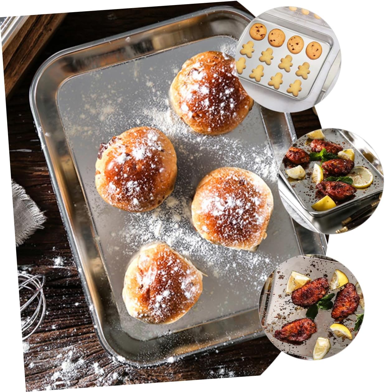3pcs Stainless Steel Baking Sheet Pan Rectangular Food Tray for Oven for Baking Cookies Roasting Barbecues and Picnics Dishwasher Safe