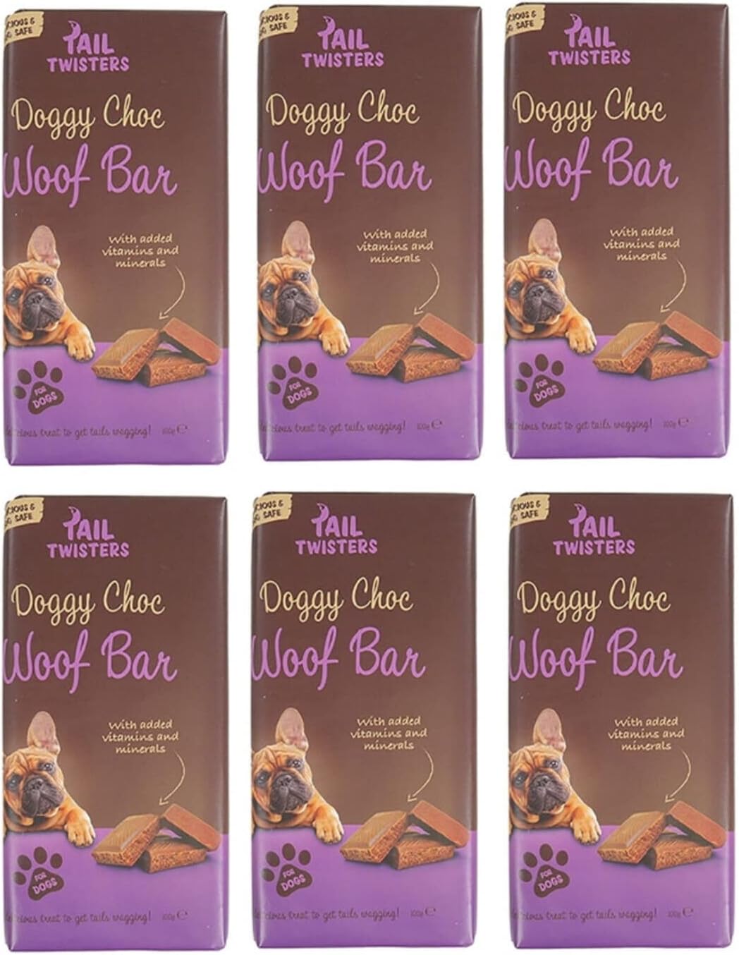 6 Pack Tail Twisters Doggy Choc Safe Chocolate Treat Training Woof Bar 100g