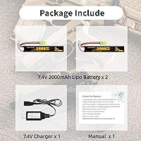 Vista 7 de Batería Airsoft 7.4V 2000mAh 30C con Mini Tamiya Plug para Airsoft Modelo Pistolas Recargable 2S Lipo Batería 2 Pack con 7.4V USB Cargador Cable