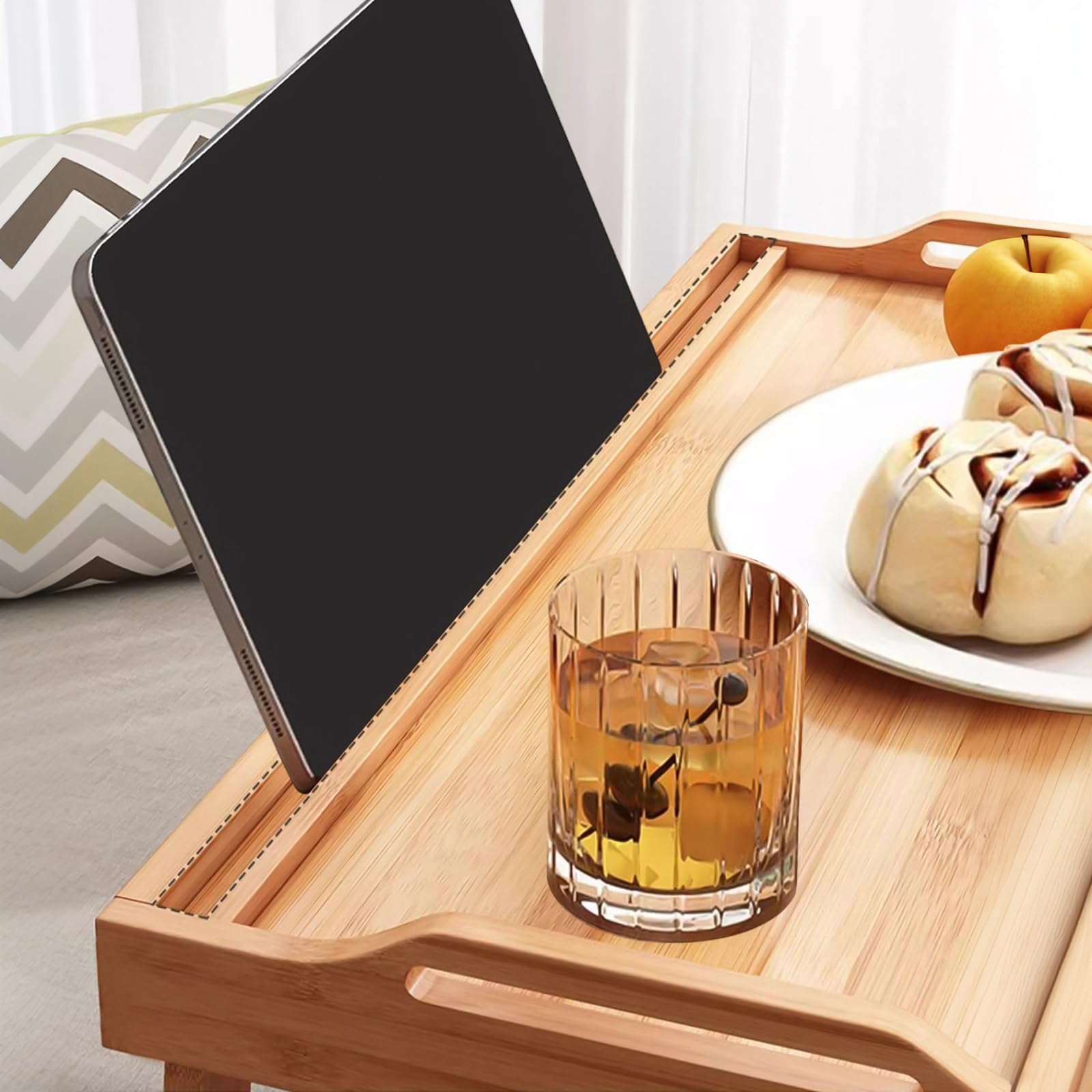 Bandeja plegable para cama con soporte para tableta y teléfono, plegable con estructura de espiga y muleta, duradera e instalación, perfecta bandeja para servir y té para cama o mesa