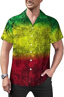 Red Yellow Green Rasta Flag Mens Shirts Hawaiian Short Sleeved Cuban Collar Graphic Tees Tops