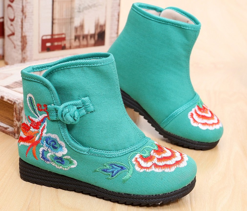 Tianrui Crown New Girls Sun Flower Embroidery Frog Cheongsam Short Boots Shoes (Toddler/Kid)