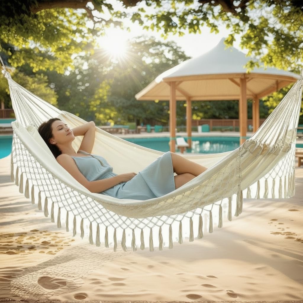 Hamaca Doble de Lona para 2 s, Colgante, para Jardín y Camping Exterior