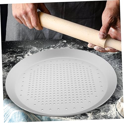 Miniatura 5 de Hemoton Bandeja de pizza de aluminio para pizza de queso y pizza, bandeja de hornear de acero inoxidable, bandeja de pizza antiadherente, bandeja