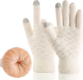 FENELY Women's Touch Screen Winter Gloves - Thermal Cable Knit Fleece Lined Warm Gloves for Cold Weather