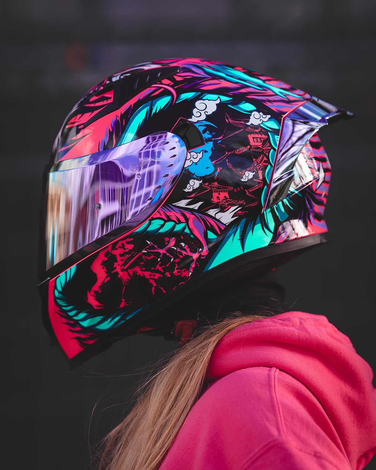 ILM Motorcycle Helmet Full Face with Pinlock Compatible Clear&Tinted Visors and Fins Street Bike Motocross Casco DOT Model Z501(Legend Pink, Large) - Image 8