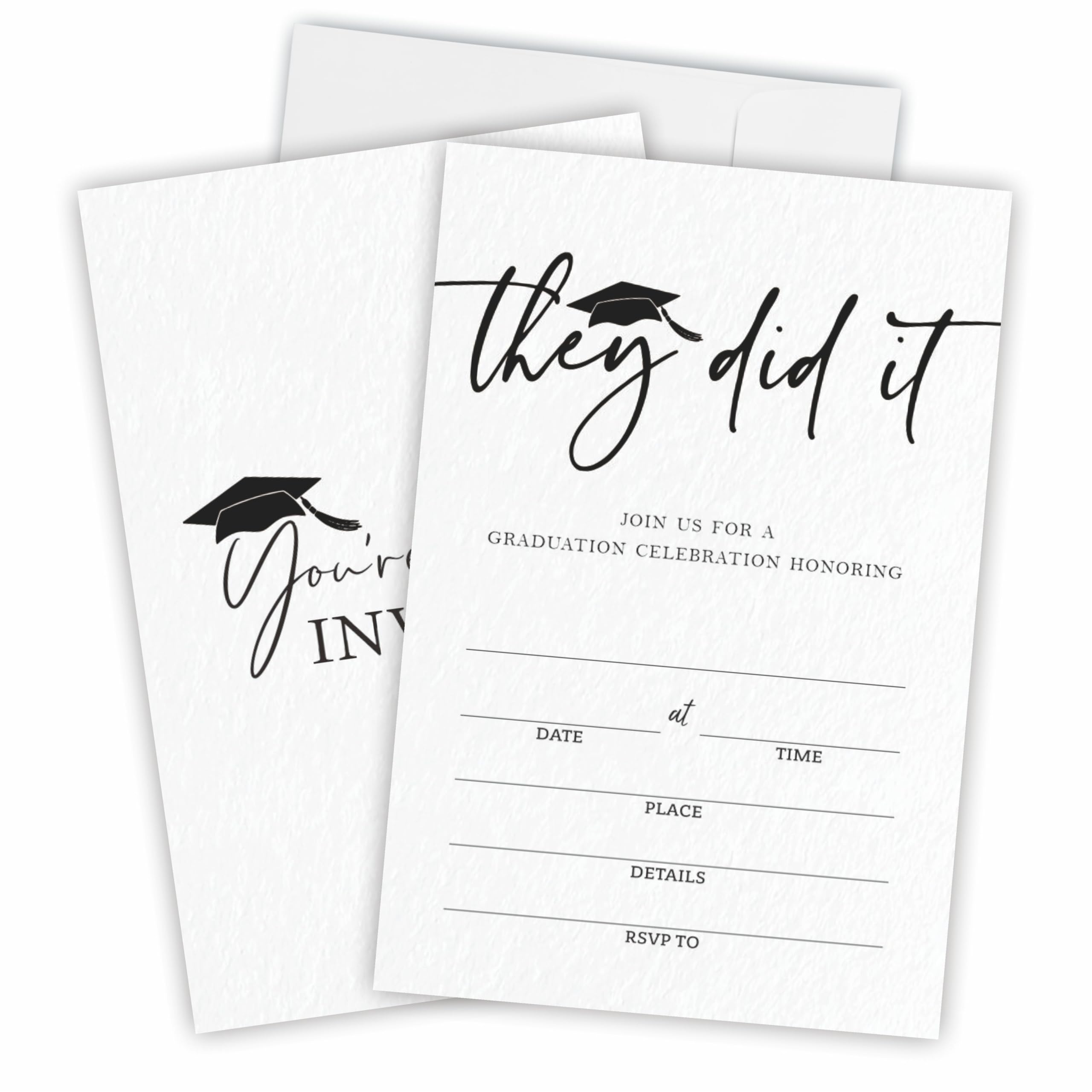 20 Graduation Invitation With Envelopes, They Did It, Class Of 2024, High School, Double-Sided Invite Cards For University, College Graduate