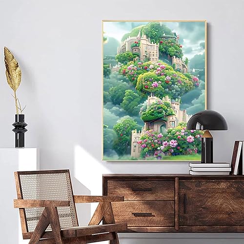 Miniatura 5 de Lunyloer Pintura de diamantes, kits de pintura de diamantes de castillo 5D para adultos, bricolaje con puntos de diamante de taladro completo,