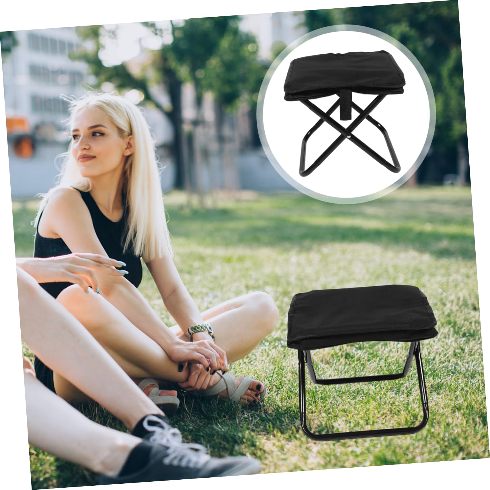 Sgabello Pieghevole da Campeggio Nero, Seduta Oxford Tubo in Acciaio | Mare e Picnic, Borsa Zip Inclusa, Struttura Compatta e Versatile per Uso Esterno