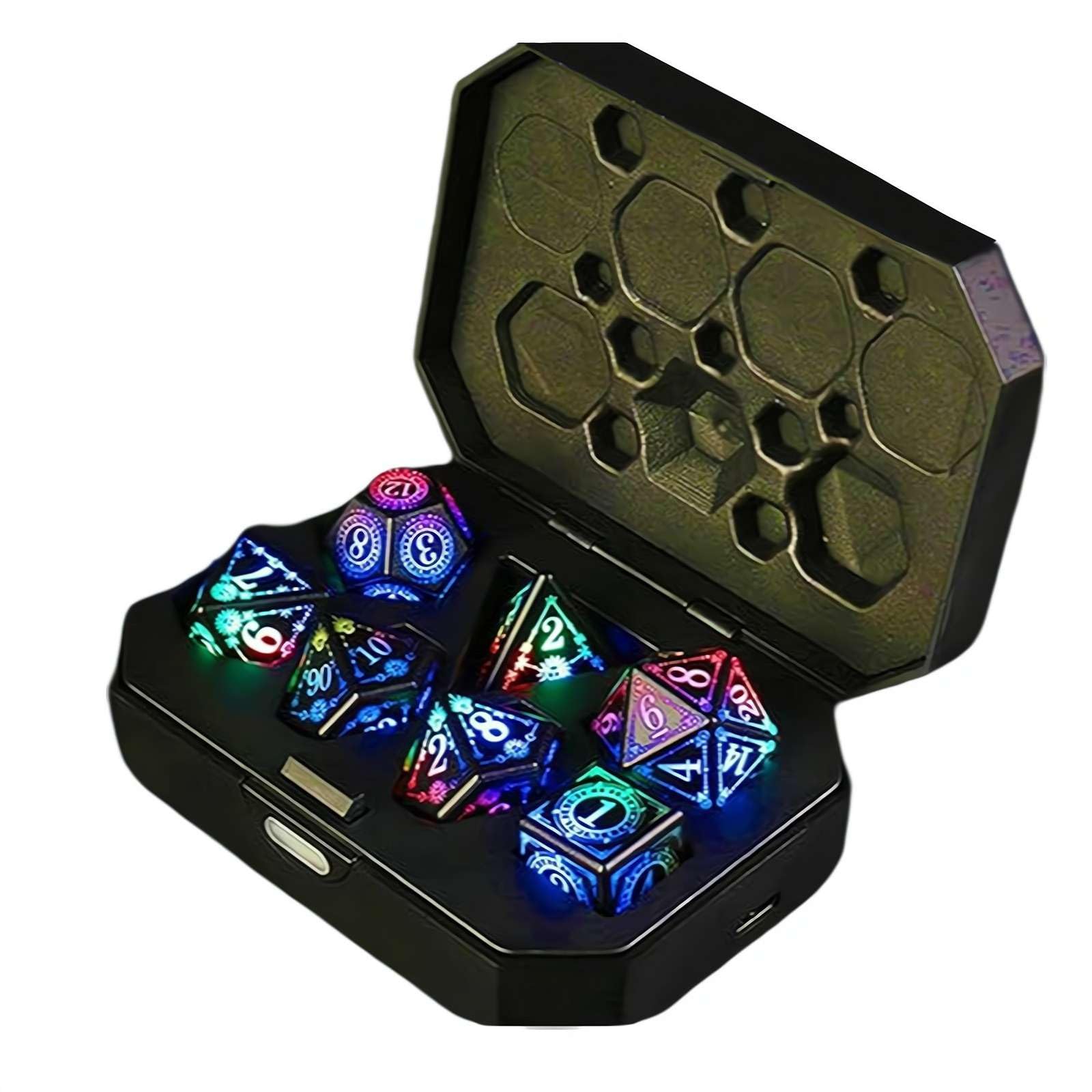 LED D&D Dice Set with Rechargeable Charging Box, Wireless Light-Up Polyhedral Flicker Luminous Magic Dice for Role-Playing Games