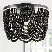 Vista 1 de Lámpara de techo bohemia negra con cuentas de madera de 12.6 pulgadas, montaje empotrado y semiempotrado para comedor, dormitorio, pasillo